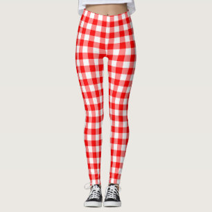 Legging Verificações de Gingham de Tamanho Médio Vermelho 