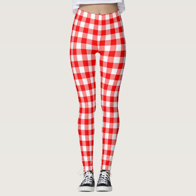 Legging Verificações de Gingham de Tamanho Médio Vermelho  (Frente)