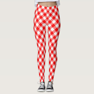 Legging Verificações de Gingham Diagonal de Tamanho Médio 