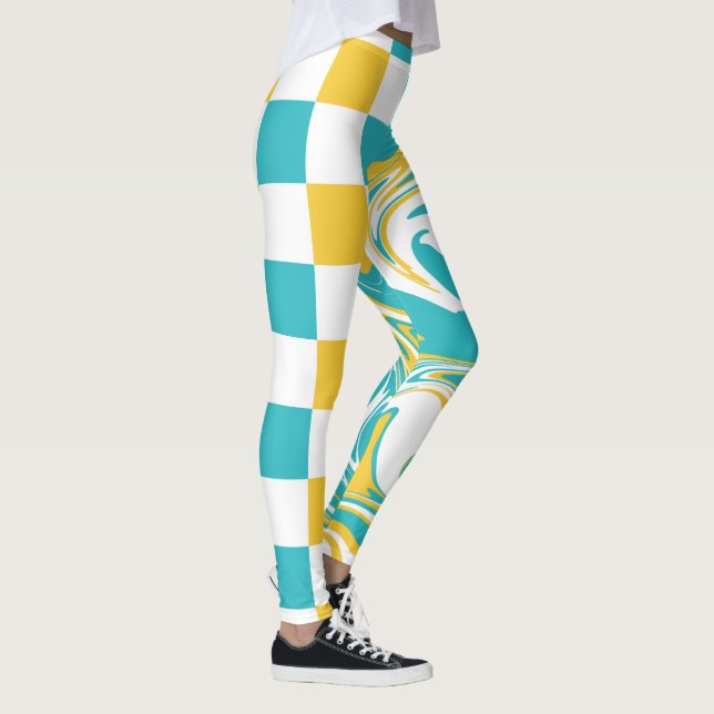 Legging Verificações e espirais em Turquesa, Amarelo e Bra (Direita)