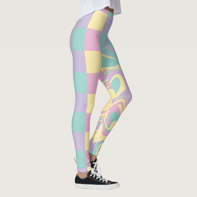 Legging Verificações e espirais Pastel Rosa, Amarelo, Púrp (Direita)