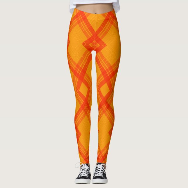 Legging Verificações Felizes, Vermelho e Amarelo/Laranja (Frente)