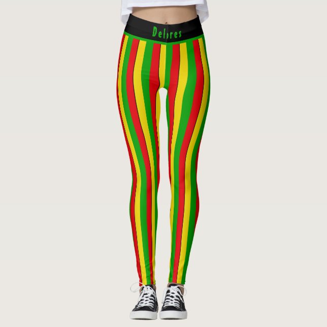 Legging Vermelho Amarelo Verde Listrado Rasta (Frente)