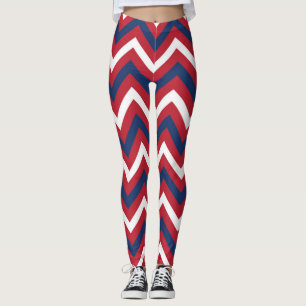 Legging Vermelho, Blue Chevron Branco