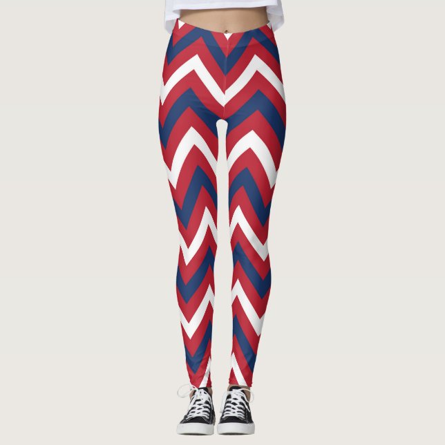 Legging Vermelho, Blue Chevron Branco (Frente)