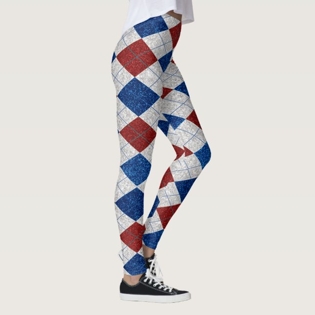 Legging Vermelho, Branco, Argyle Azul Julho 4 Brilho (Direita)
