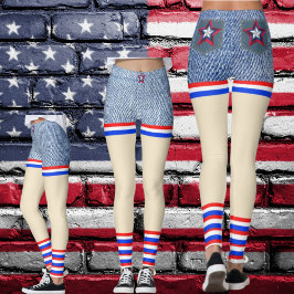 Legging Vermelho, Branco, Azul Denim Patriótico Loos como 