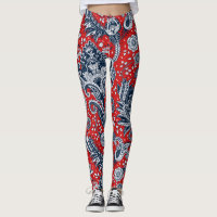Vermelho Branco e Azul Floral Paisley Bohemian Boh