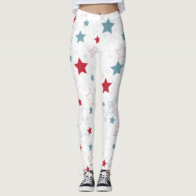 Legging Vermelho Branco e Estrelas Patrióticas Azuis (Frente)