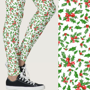 Legging Vermelho, branco e verde padrão de natal de azevin