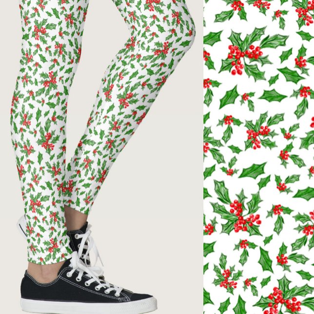 Legging Vermelho, branco e verde padrão de natal de azevin (Criador carregado)