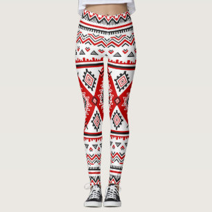 Legging Vermelho branco preto étnico, motivos ucranianos.