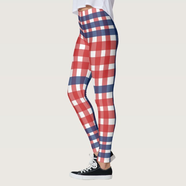 Legging Vermelho, Branco, Xadrez Azul (Esquerda)