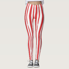 Legging Vermelho Brilhante e Faixa vertical branca