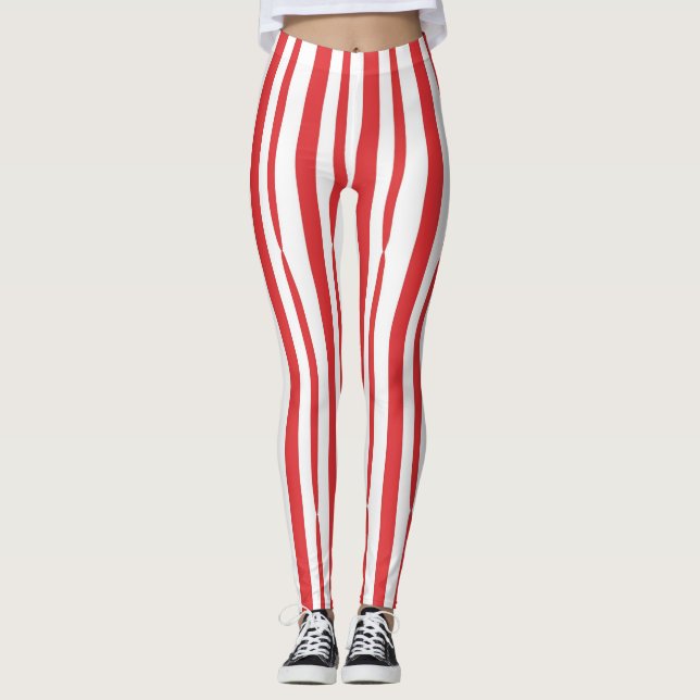Legging Vermelho Brilhante e Faixa vertical branca (Frente)