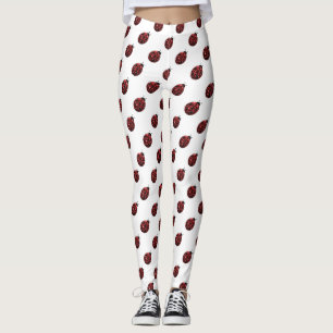 Legging Vermelho cintilante padrão de joaninha em branco