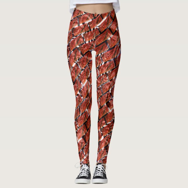 Legging Vermelho claro, bolhas na grade ou efeito de tijol (Frente)