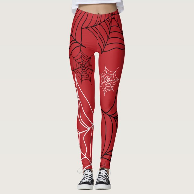 Legging Vermelho com Teias de Aranha Pretas e Brancas de H (Frente)