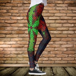 Legging Vermelho de Mandala Verde e Azul