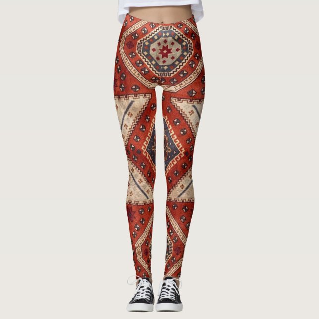 Legging Vermelho de tapete persa turco oriental (Frente)
