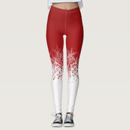 Legging Vermelho e Branco com Flocos de Neve