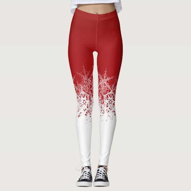 Legging Vermelho e Branco com Flocos de Neve (Frente)