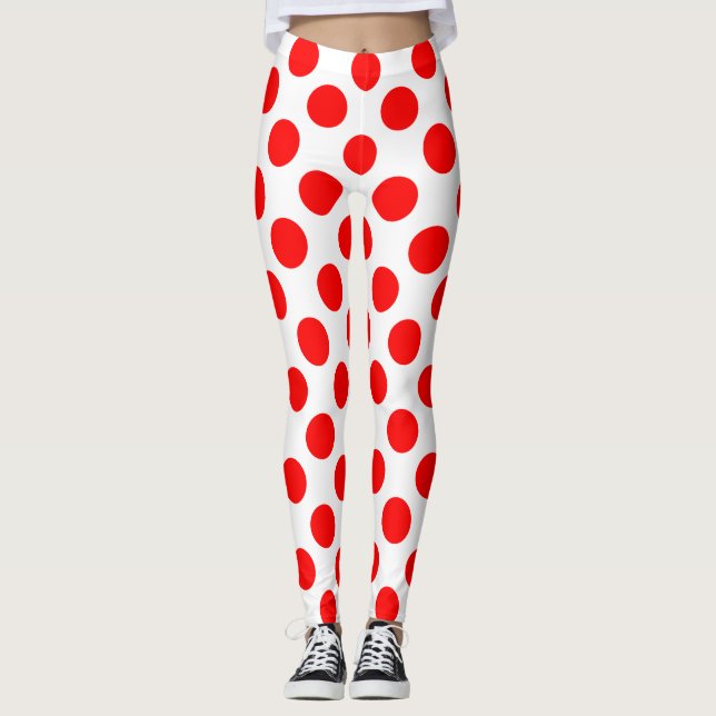 Legging Vermelho em Bolinhas brancas de tamanho grande (Frente)
