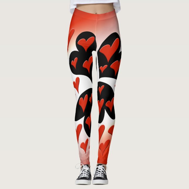 Legging Vermelho em Corações Pretos (Frente)
