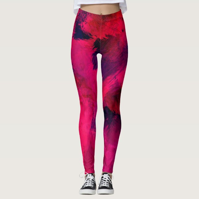 Legging Vermelho escuro e roxo, preto e Abstrato moderno (Frente)