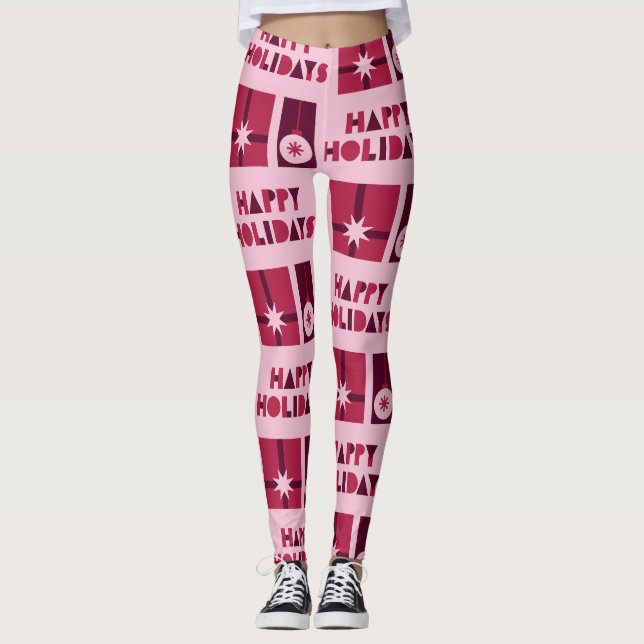 Legging Vermelho escuro rosa-rosa com marca personalizada  (Frente)