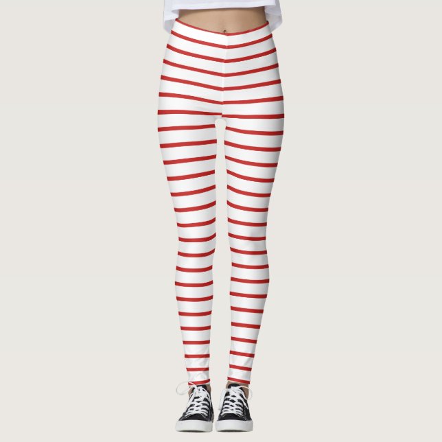Legging Vermelho Festivo e Branco Strike (Frente)
