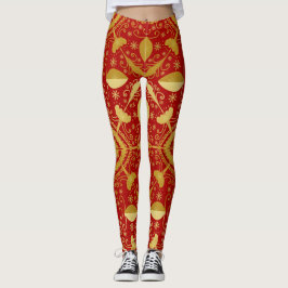 Legging Vermelho Festivo e Dourado Natal
