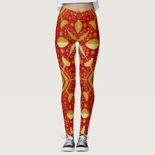 Legging Vermelho Festivo e Dourado Natal