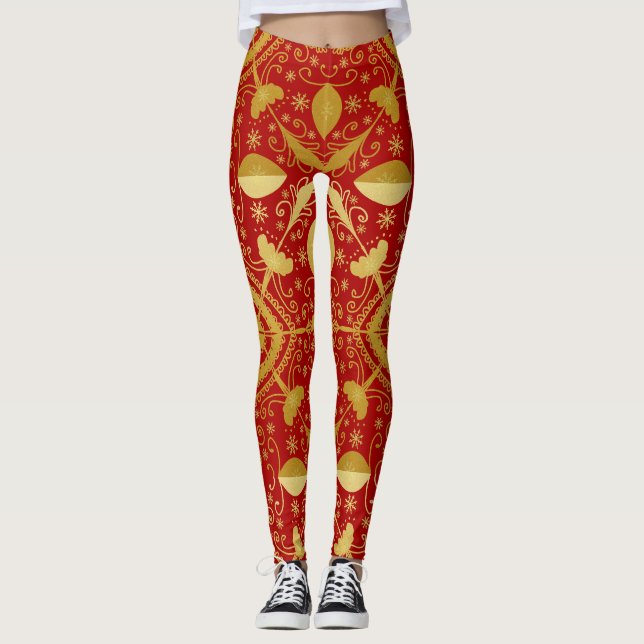 Legging Vermelho Festivo e Dourado Natal (Frente)