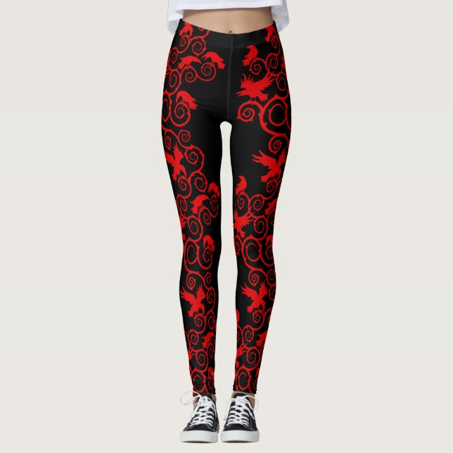 Legging Vermelho Gótico Ravens e Cornos (Frente)