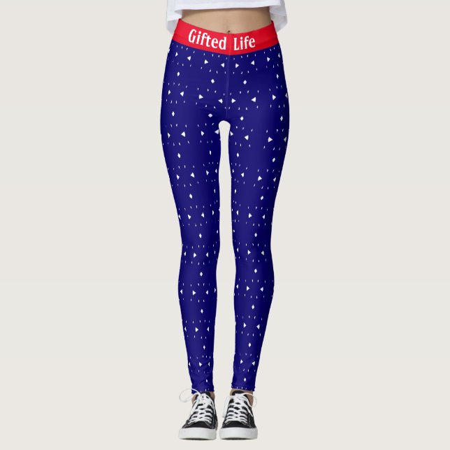 Legging Vermelho Moderno, Azul Real & Branco (Frente)