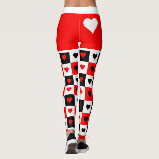 Legging Vermelho Negrito, Branco, Corações Negros Trendy X