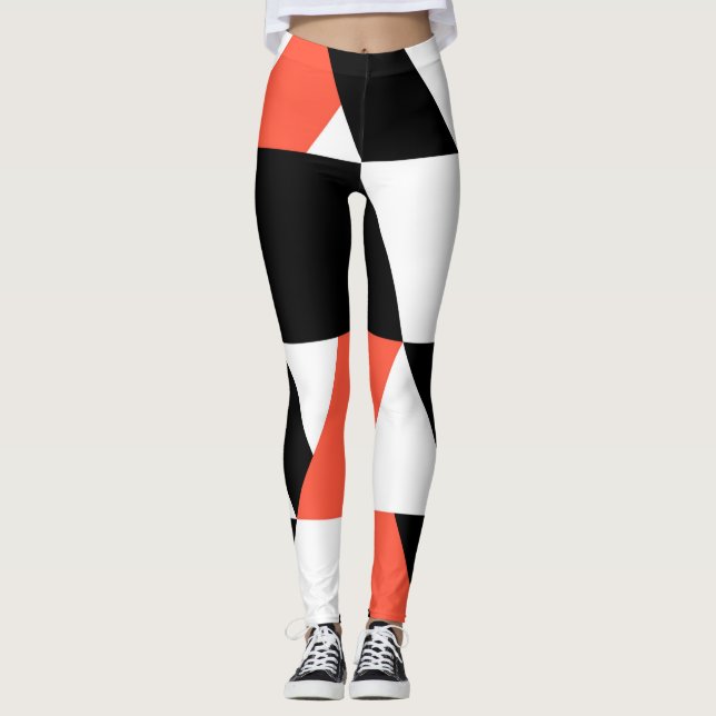 Legging Vermelho-negro, moderno, moderno, design geométric (Frente)