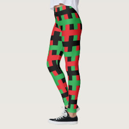Legging Vermelho, preto abstrato e verde