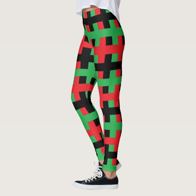Legging Vermelho, preto abstrato e verde (Esquerda)