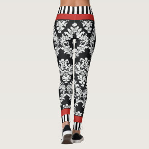 Legging Vermelho preto e branco moderno da cor damasco