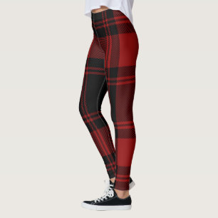 Legging Vermelho preto escocês na moda da xadrez de Tartan