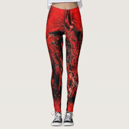 Legging Vermelho Preto Marrom Verde abstrato simples Cor l