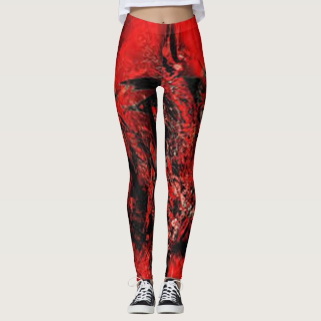 Legging Vermelho Preto Marrom Verde abstrato simples Cor l (Frente)