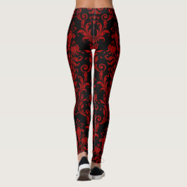 Legging Vermelho Sobre Cabeças De Flores Pretas