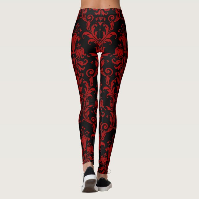 Legging Vermelho Sobre Cabeças De Flores Pretas (Verso)