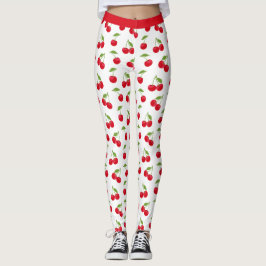 Legging Vermelho suculento cerejas vermelho e branco padrã
