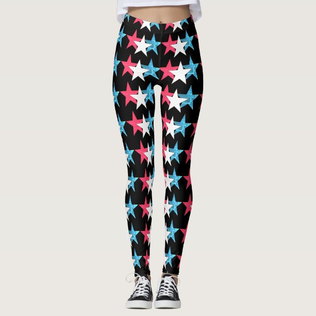 Legging Vermelho Vendredi, Wh & Bl Stars Design (Frente)