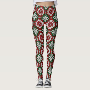 Legging Vermelho Verde Branco Escandinavo Trico Inverno