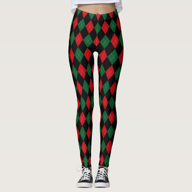Legging Vermelho, verde e branco clássicos do ~ de Argyle (Frente)